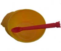 yellow bowl and red spoon